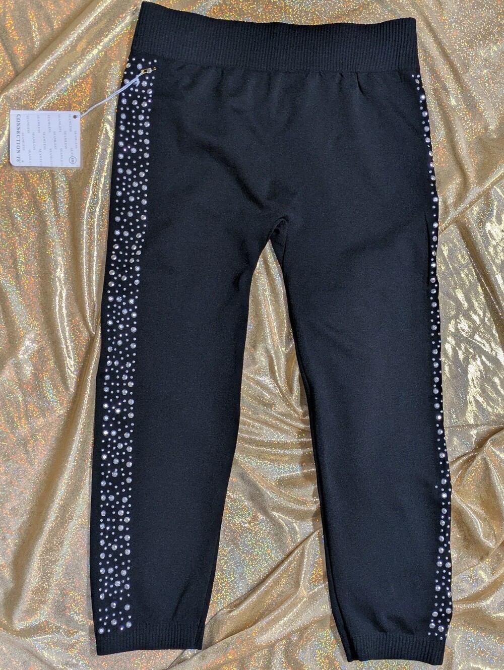 Women's Black Embellished Capri Tights 2 Pair NWT